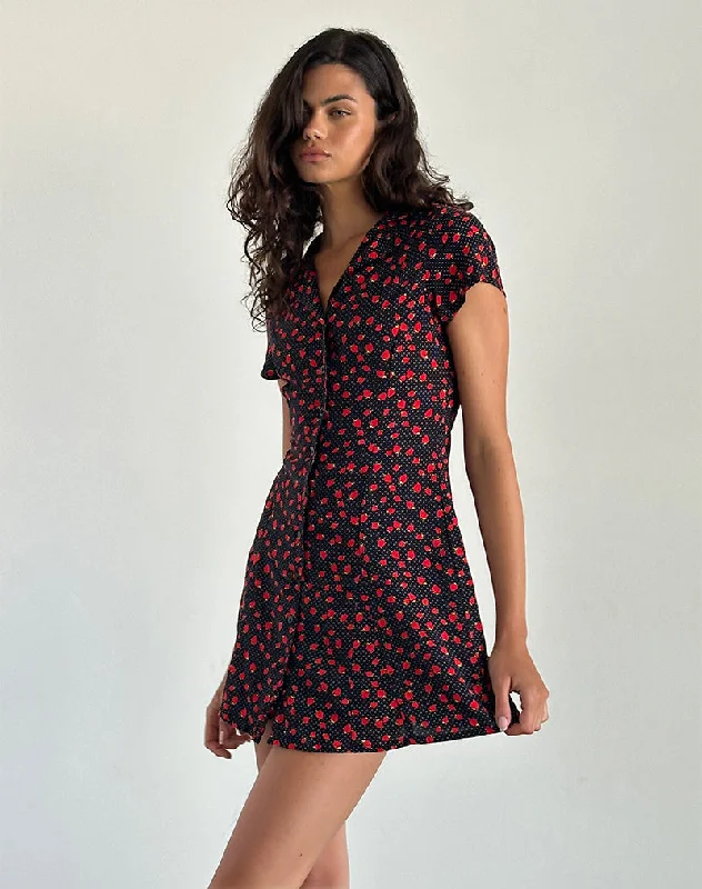 Holmana Mini Dress in Strawberry Polka Black