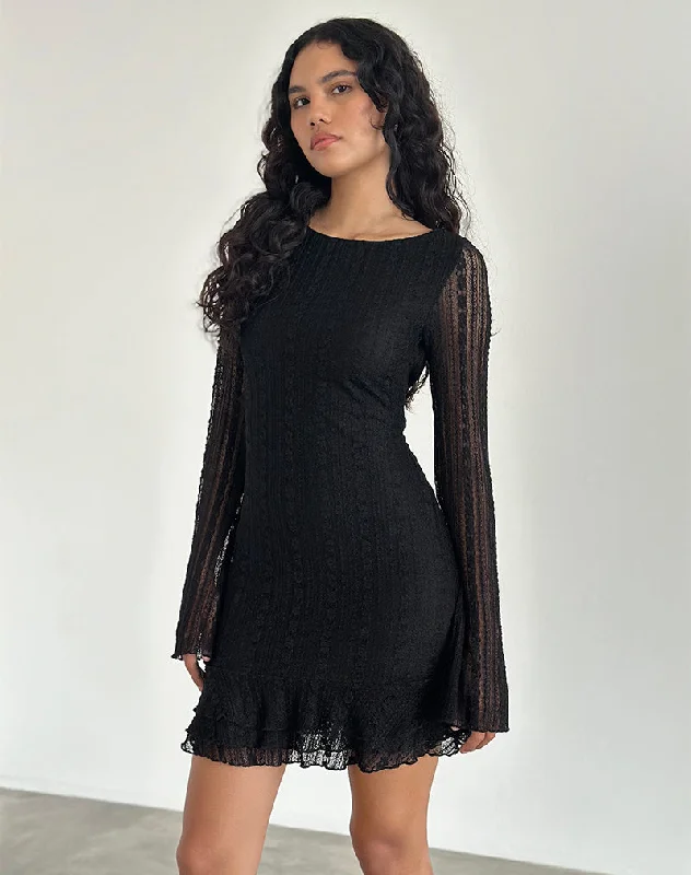 Janawa Backless Mini Dress in Lace Black