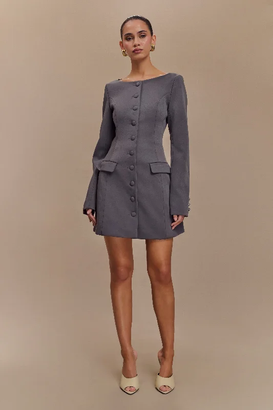 Jolie Boat Neck Suiting Mini Dress - Charcoal Grey