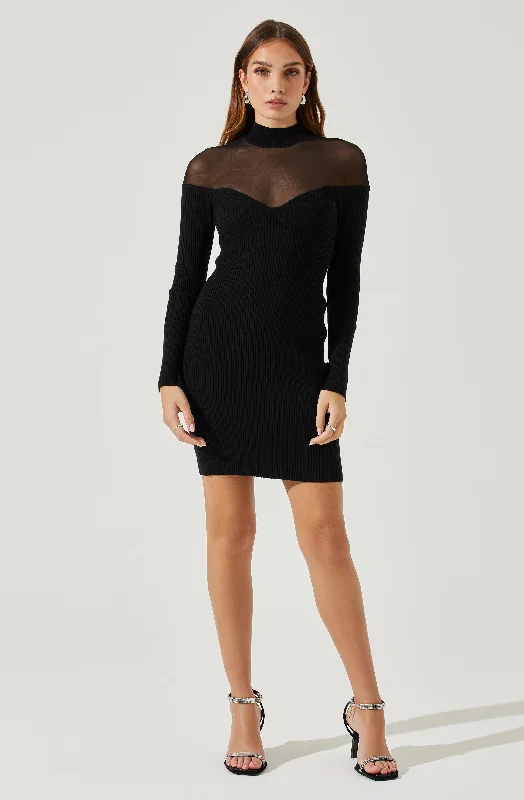 Larna Contrast Mesh Mini Sweater Dress