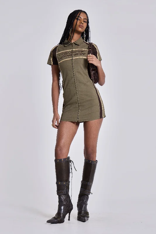 Racer Dress in Khaki