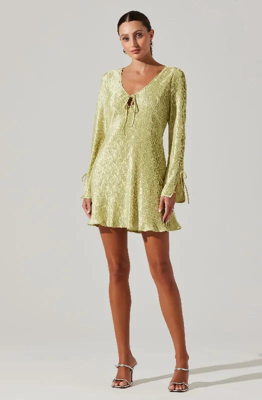 Textured Plisse Long Sleeve Mini Dress