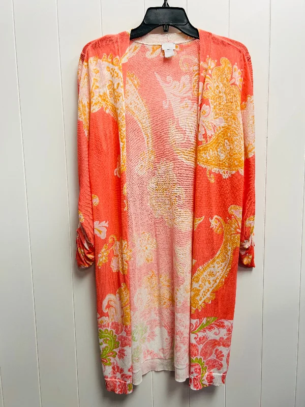 Cardigan By Chicos In Orange & Pink, Size: S