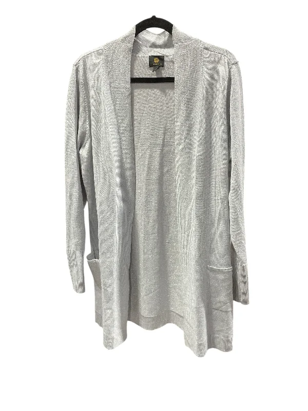 Cardigan By Jm Collections In Grey & Silver, Size: Xl