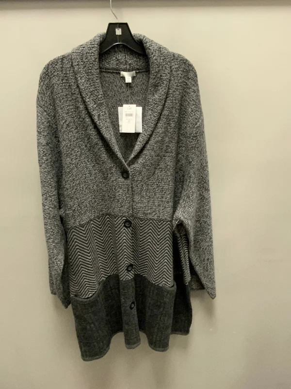 Sweater Cardigan By J. Jill In Grey, Size: 4x