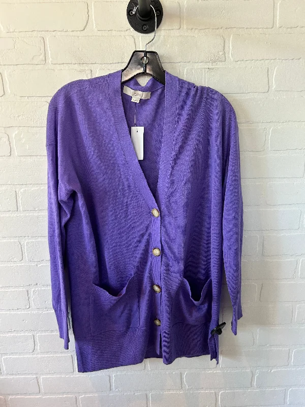 Sweater Cardigan By Loft In Purple, Size: M