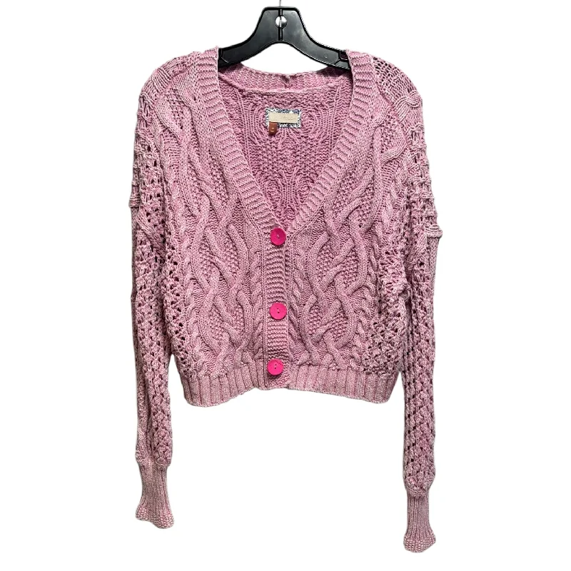 Cable Knit Cardigan Sweater By Pilcro In Pink, Size: M