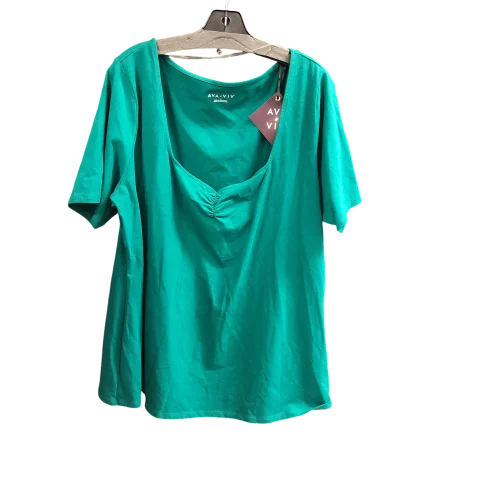 Top Short Sleeve By Ava & Viv In Green, Size: 2x