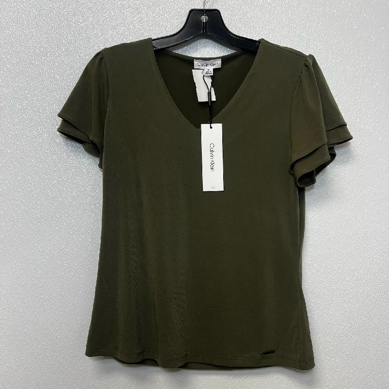 Top Short Sleeve By Calvin Klein O In Olive, Size: M