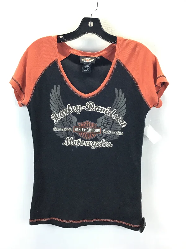 Top Short Sleeve By Harley Davidson In Black & Orange, Size: M