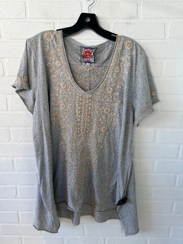 Top Short Sleeve By Johnny Was In Grey & Tan, Size: Xl