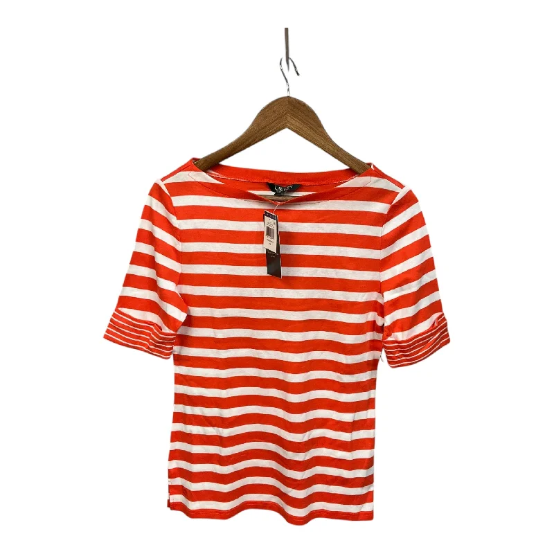 Top Short Sleeve By Lauren By Ralph Lauren In Orange & White, Size: L