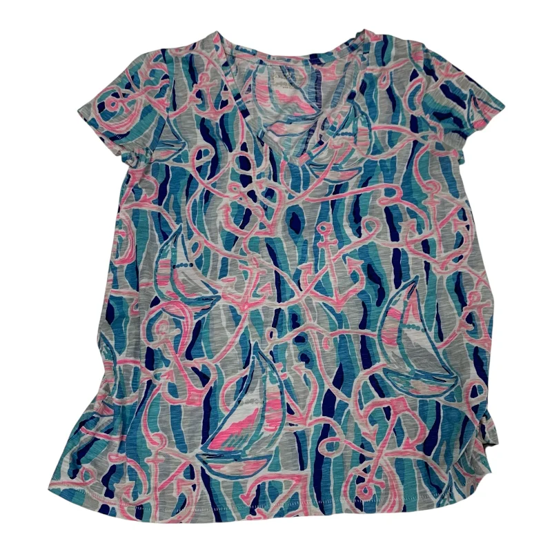 Top Short Sleeve Designer By Lilly Pulitzer In Blue & Pink, Size: Xxs