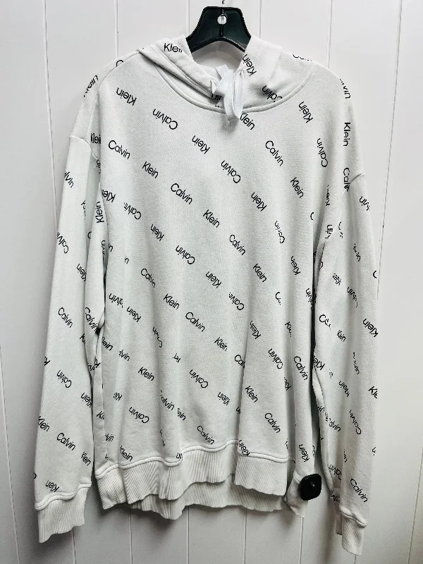 Sweatshirt Hoodie By Calvin Klein In White Black, Size: L