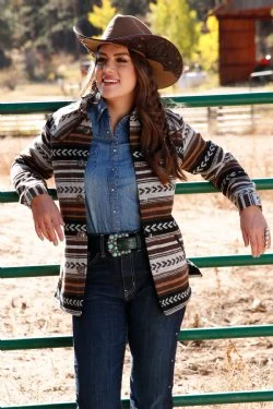 Women's Southwestern Print Tweed Shirt Jacket