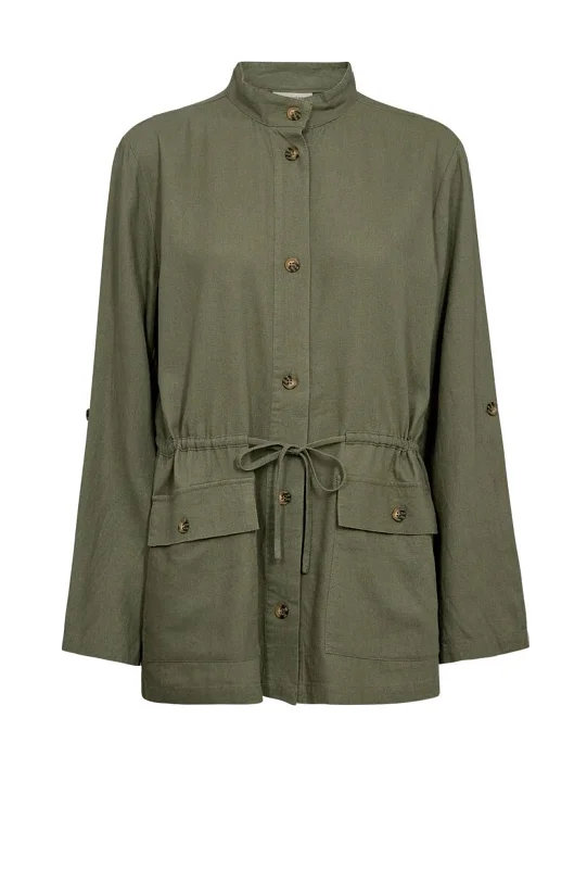 Freequent Lava Linen Jacket, Dark Olive