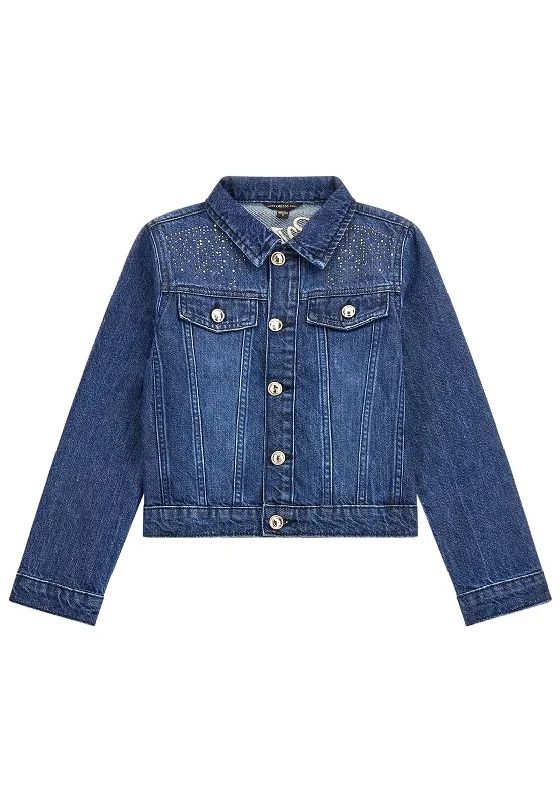 Guess Older Girl Glitter Logo Denim Jacket, Blue