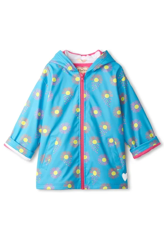 Hatley Girls Sunrays Waterproof Rain Jacket, Blue