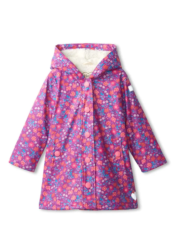 Hatley Wild Flowers Lined Splash Sherpa Jacket, Hollyhock