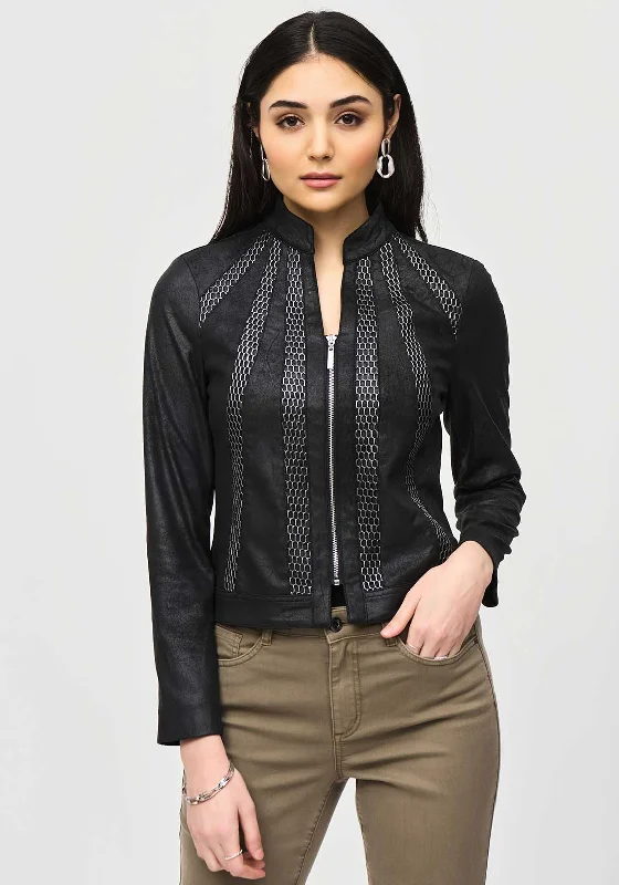 Joseph Ribkoff Punk Chain Panel Biker Jacket, Black & Silver