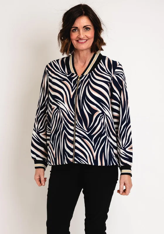 Serafina Collection Animal Print Bomber Jacket, Navy