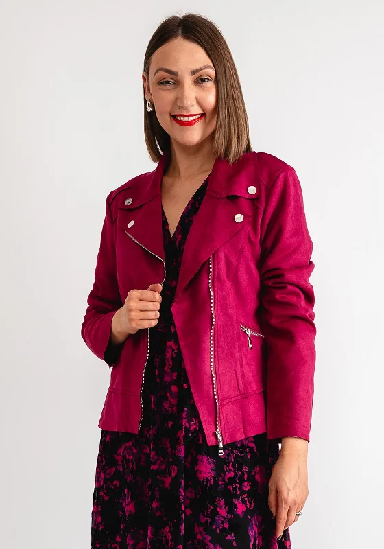 Serafina Collection Faux Suede Biker Jacket, Pink