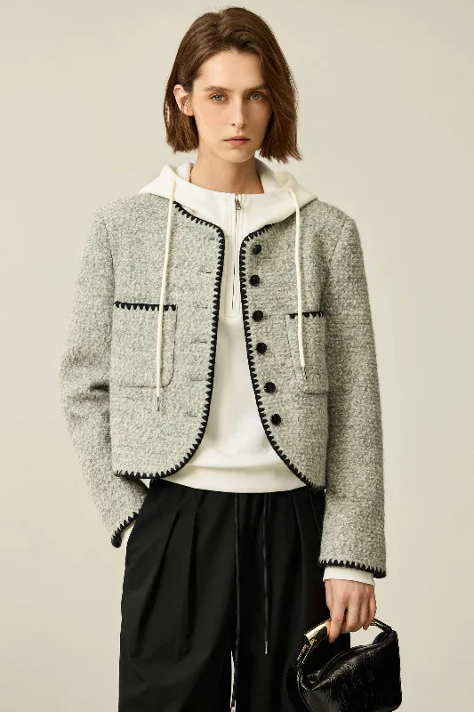 LILY Textured Color-Block Tweed Short Jacket