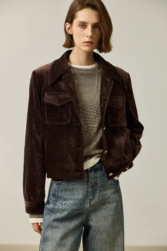 LILY Vintage Corduroy-Style Wide Shoulder Jacket