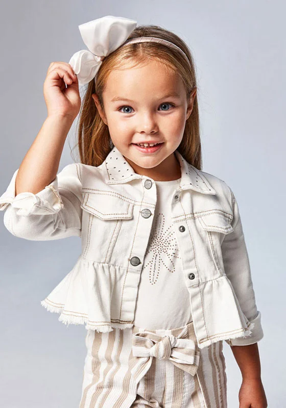 Mayoral Girls Stud Trim Denim Jacket, Off White