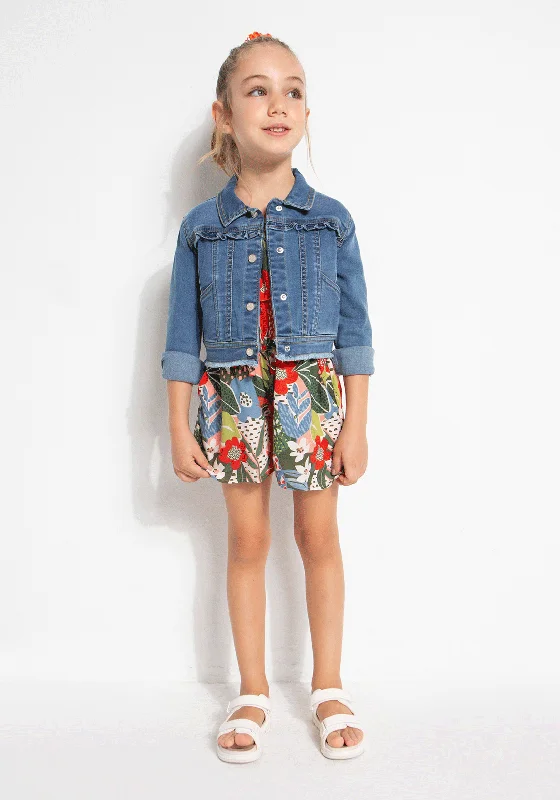 Mayoral Girls Fringed Denim Jacket, Medio