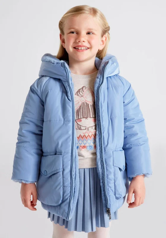 Mayoral Girl Reversible Hooded Jacket, Ocean Blue