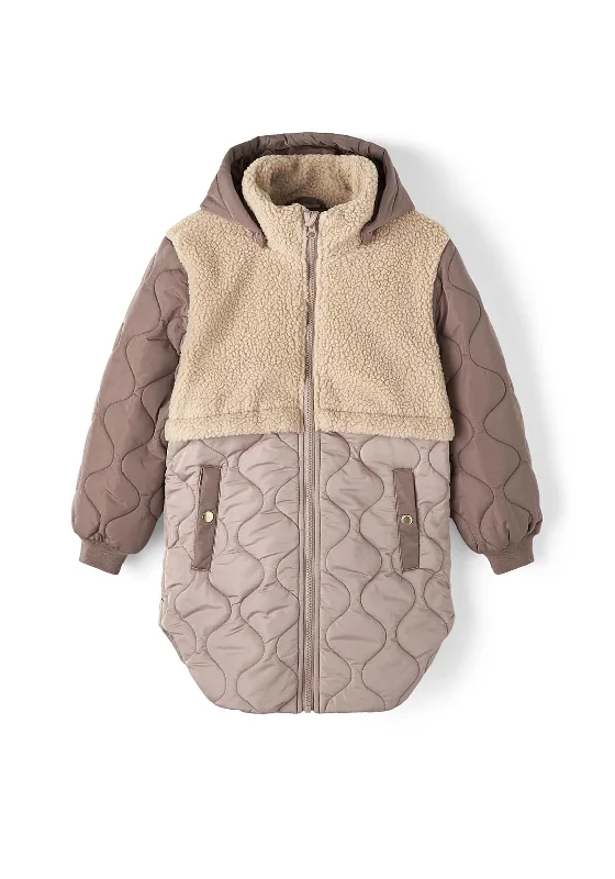 Name It Kid Girl Mika Long Teddy Jacket, Peppercorn