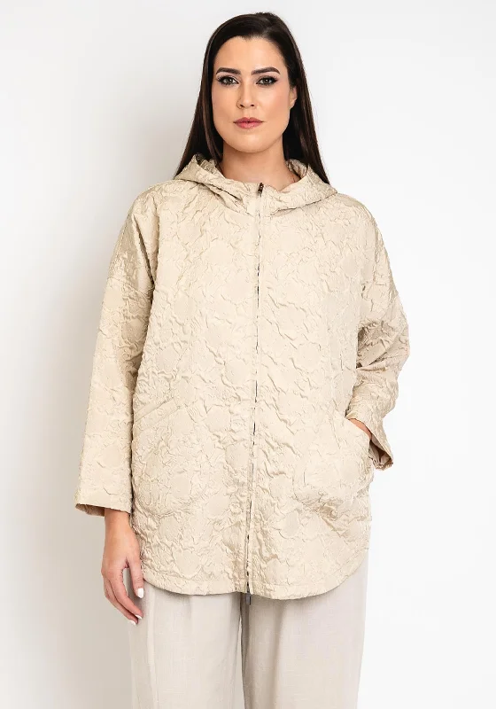 Noen Curve Textured Hooded Jacket, Beige