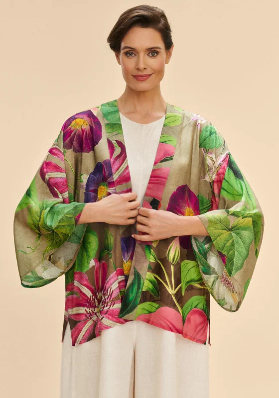 Powder Oversized Botanicals One Size Kimono Jacket, Green & Pink Multi