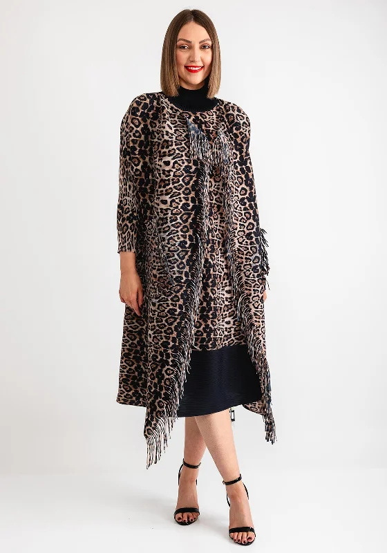 Thanny Leopard Fringed Trim One Size Jacket, Leopard