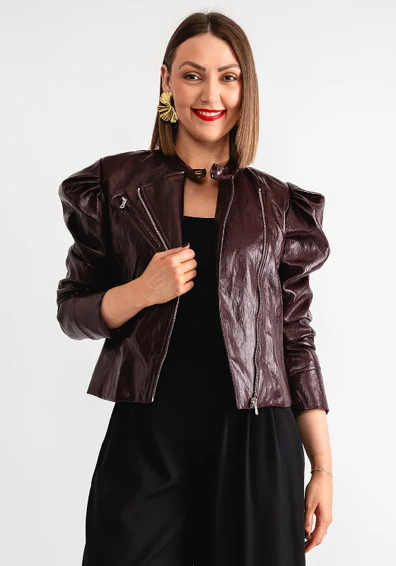 Serafina Collection Faux Leather Size 8 to 10 Biker Jacket, Burgundy