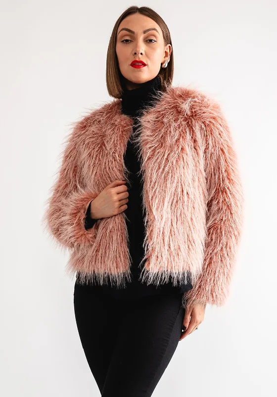 Tiffosi Mula Faux Fur Cropped Jacket, Pink