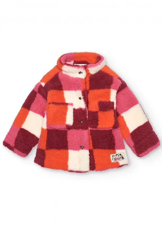 Tuc Tuc Girls Super Natural Check Fleece Jacket, Pink Multi