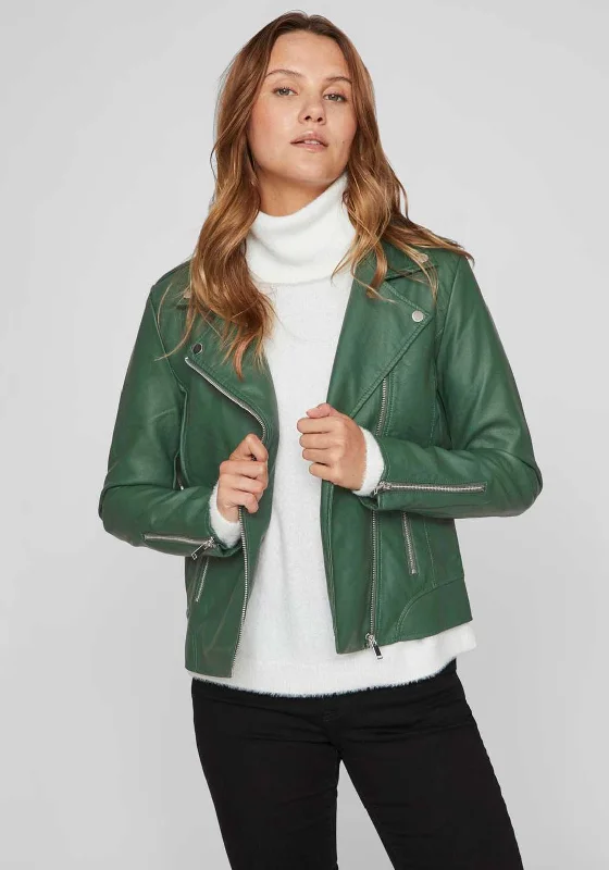 Vila Cara Faux Leather Biker Jacket, Pineneedle