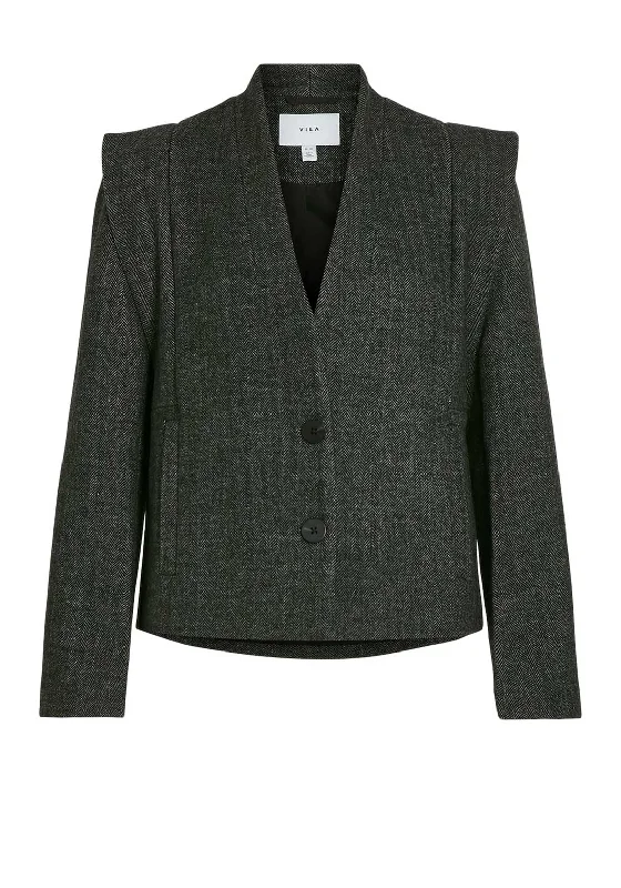 Vila Marsil Pleated Shoulder Jacket, Dark Grey Melange