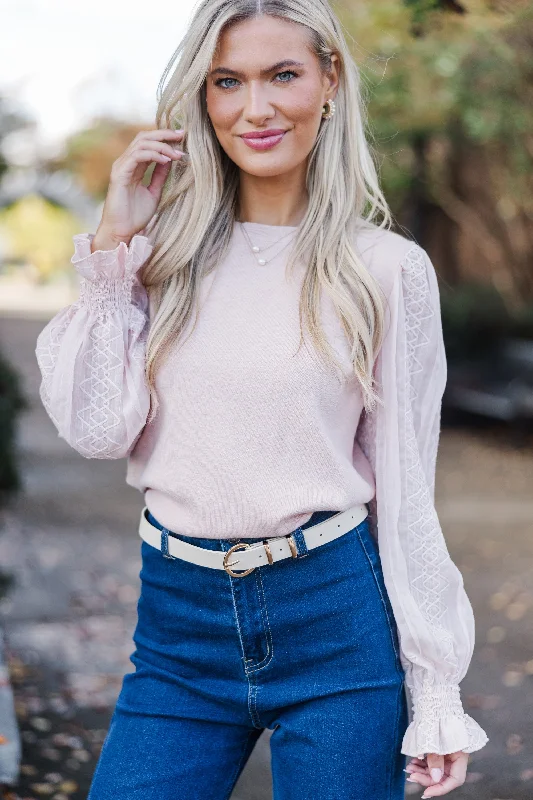 All So Feminine Blush Pink Lace Sweater