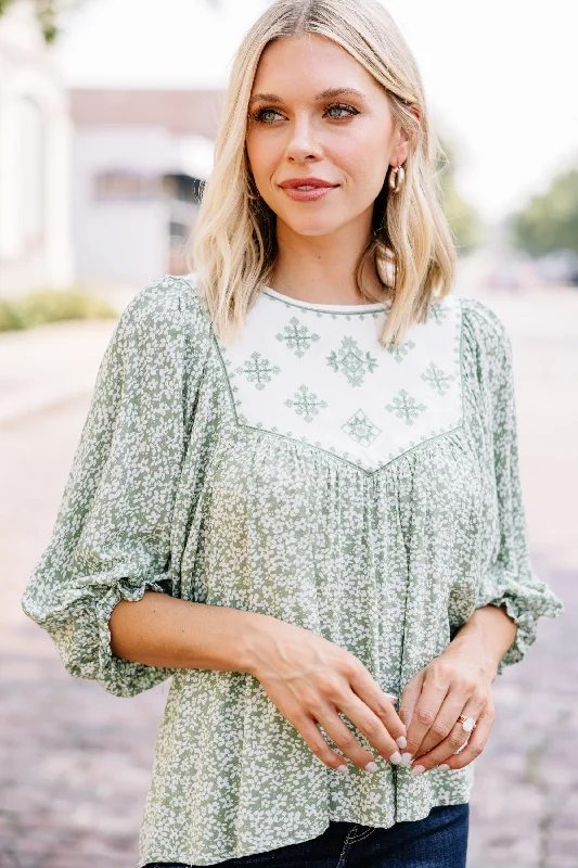 Come Back To Me Moss Green Floral Top