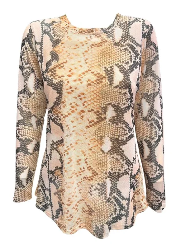 David Cline Isabella Long Sleeve Mesh Crew Tank with Stones - Bronze