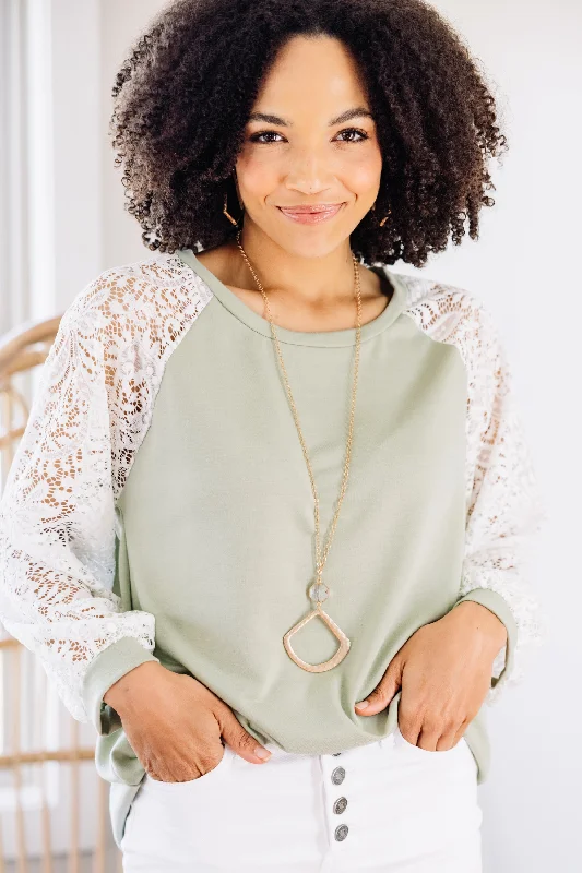 Do Your Best Sage Green Lace Sleeve Top