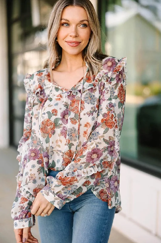 Good Ideas Cream White Floral Blouse