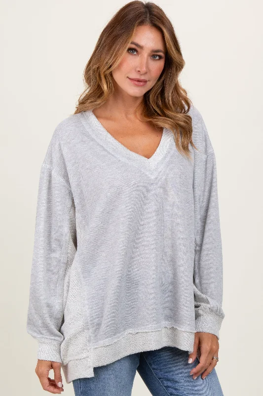 Heather Grey Contrast French Terry Long Sleeve Top