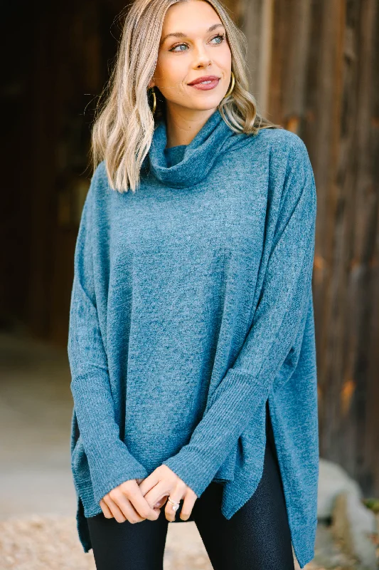 In It For Love Teal Blue Cowl Neck Tunic