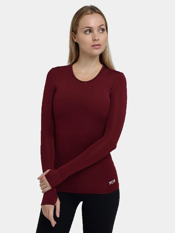 Stamina Long Sleeve Crew Neck Running Top For Women With Thumbholes & Back Zip Pocket